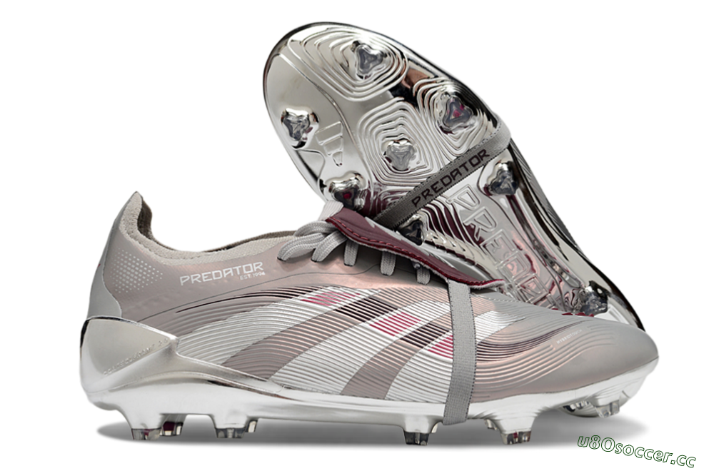 Unisex Adidas Predator 25 Elite Foldover Tongue FG Firm Ground Low-Tops Football Boots - Silver/Pink/Red 2