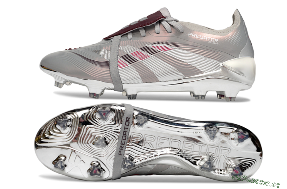 Unisex Adidas Predator 25 Elite Foldover Tongue FG Firm Ground Low-Tops Football Boots - Silver/Pink/Red 1