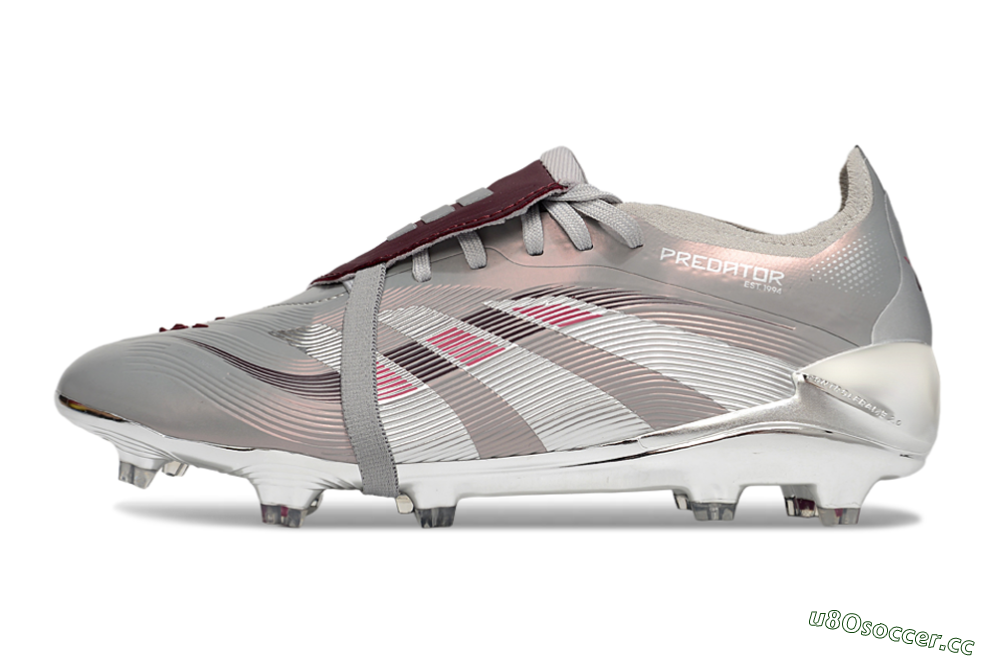 Unisex Adidas Predator 25 Elite Foldover Tongue FG Firm Ground Low-Tops Football Boots - Silver/Pink/Red 0