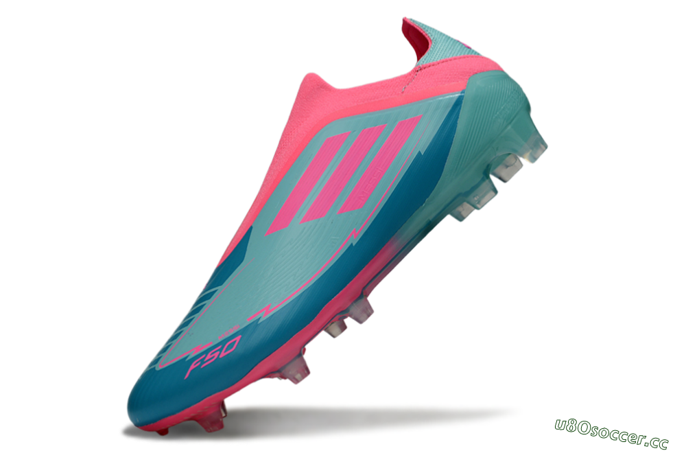 Men's Messi x Adidas F50 Elite Laceless FG Firm Ground Low-Tops Football Boots - Jade/Pink/Blue 5