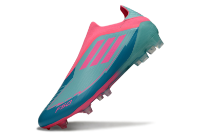 Men's Messi x Adidas F50 Elite Laceless FG Firm Ground Low-Tops Football Boots - Jade/Pink/Blue