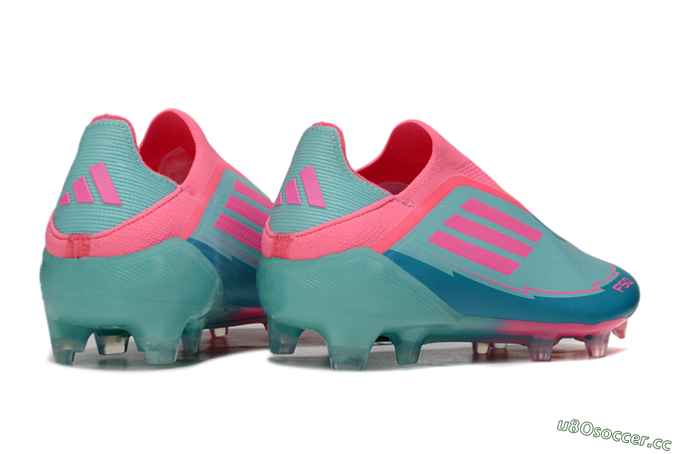 Men's Messi x Adidas F50 Elite Laceless FG Firm Ground Low-Tops Football Boots - Jade/Pink/Blue 6