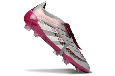 Unisex Adidas Predator 25 Elite Foldover Tongue FG Firm Ground Low-Tops Football Boots - Silver/Red