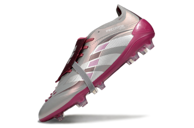 Unisex Adidas Predator 25 Elite Foldover Tongue FG Firm Ground Low-Tops Football Boots - Silver/Red
