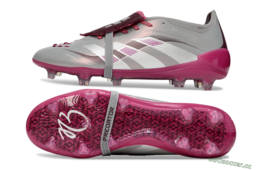 Unisex Adidas Predator 25 Elite Foldover Tongue FG Firm Ground Low-Tops Football Boots - Silver/Red 1