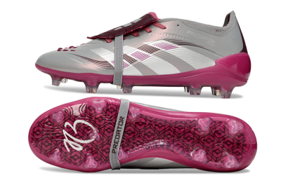 Unisex Adidas Predator 25 Elite Foldover Tongue FG Firm Ground Low-Tops Football Boots - Silver/Red