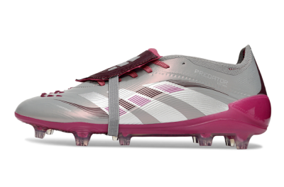 Unisex Adidas Predator 25 Elite Foldover Tongue FG Firm Ground Low-Tops Football Boots - Silver/Red