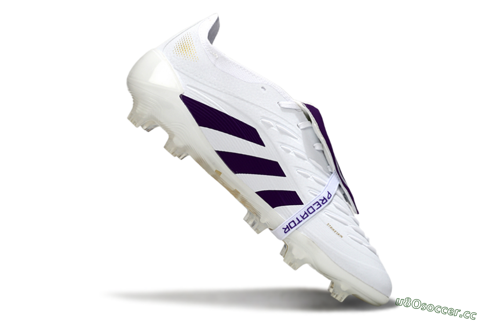 Unisex Adidas Predator 25 Elite Foldover Tongue FG Firm Ground Low-Tops Football Boots - White/Purple/Gold 4