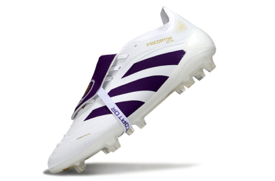 Unisex Adidas Predator 25 Elite Foldover Tongue FG Firm Ground Low-Tops Football Boots - White/Purple/Gold