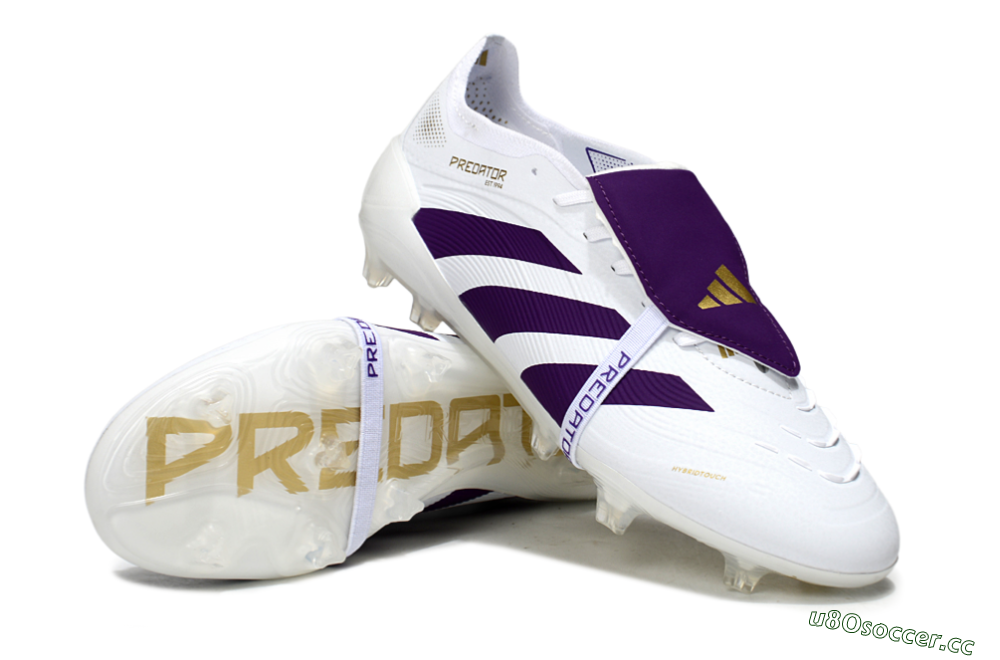 Unisex Adidas Predator 25 Elite Foldover Tongue FG Firm Ground Low-Tops Football Boots - White/Purple/Gold 3