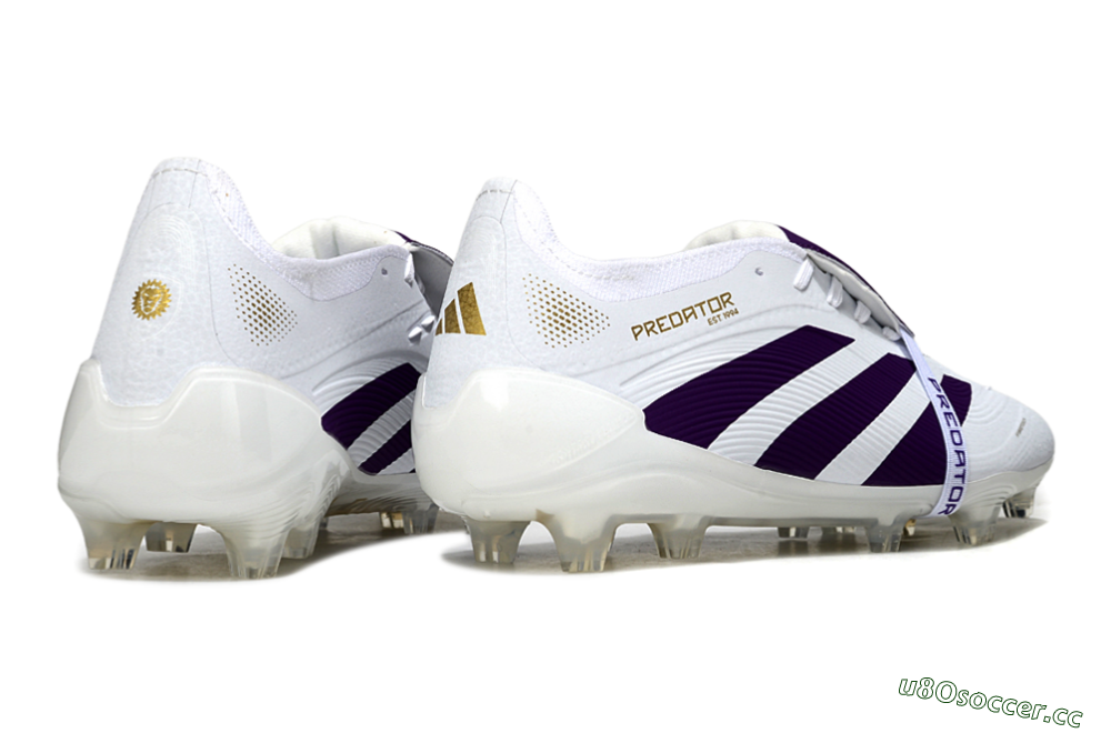 Unisex Adidas Predator 25 Elite Foldover Tongue FG Firm Ground Low-Tops Football Boots - White/Purple/Gold 6