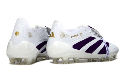 Unisex Adidas Predator 25 Elite Foldover Tongue FG Firm Ground Low-Tops Football Boots - White/Purple/Gold