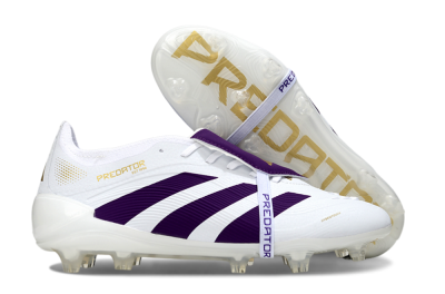 Unisex Adidas Predator 25 Elite Foldover Tongue FG Firm Ground Low-Tops Football Boots - White/Purple/Gold