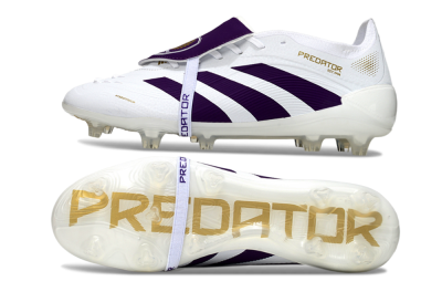 Unisex Adidas Predator 25 Elite Foldover Tongue FG Firm Ground Low-Tops Football Boots - White/Purple/Gold