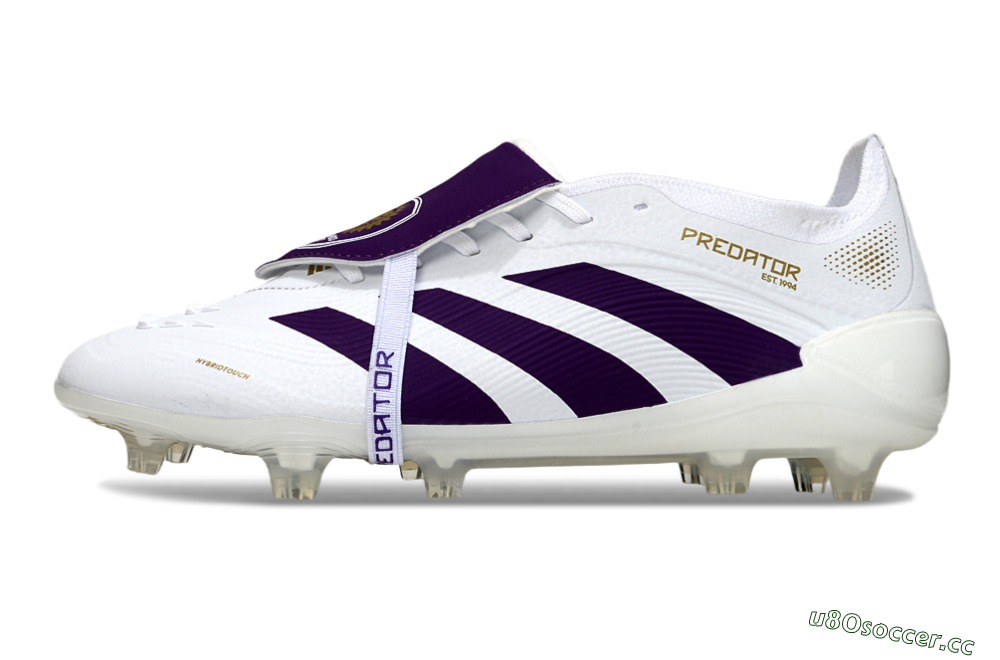 Unisex Adidas Predator 25 Elite Foldover Tongue FG Firm Ground Low-Tops Football Boots - White/Purple/Gold 0