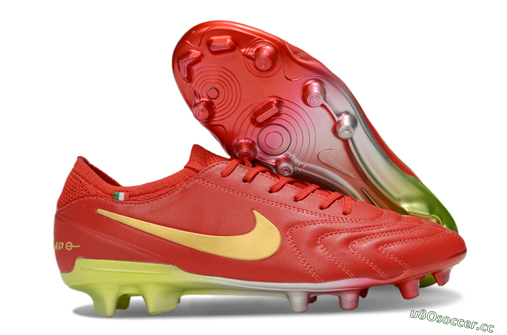 Men's Nike Tiempo Legend 10 Elite FG Firm Ground Low-Tops Football Boots - Red/Gold/Yellow 2