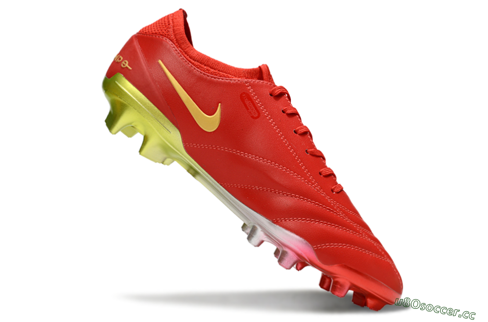 Men's Nike Tiempo Legend 10 Elite FG Firm Ground Low-Tops Football Boots - Red/Gold/Yellow 4