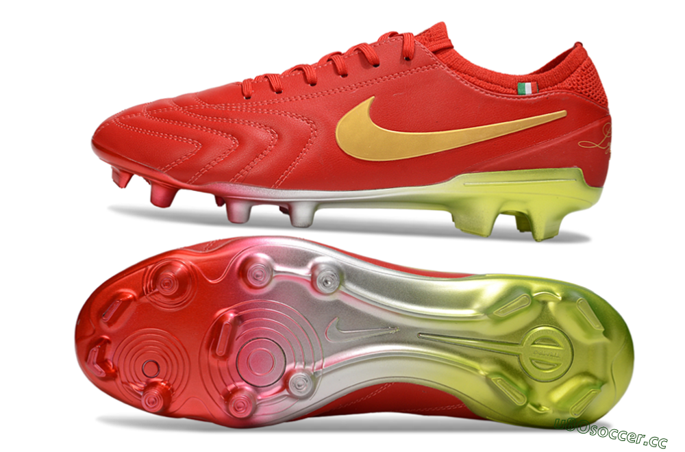 Men's Nike Tiempo Legend 10 Elite FG Firm Ground Low-Tops Football Boots - Red/Gold/Yellow 1