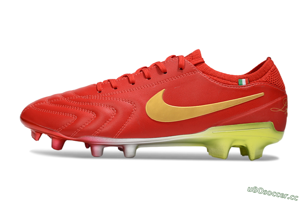 Men's Nike Tiempo Legend 10 Elite FG Firm Ground Low-Tops Football Boots - Red/Gold/Yellow 0