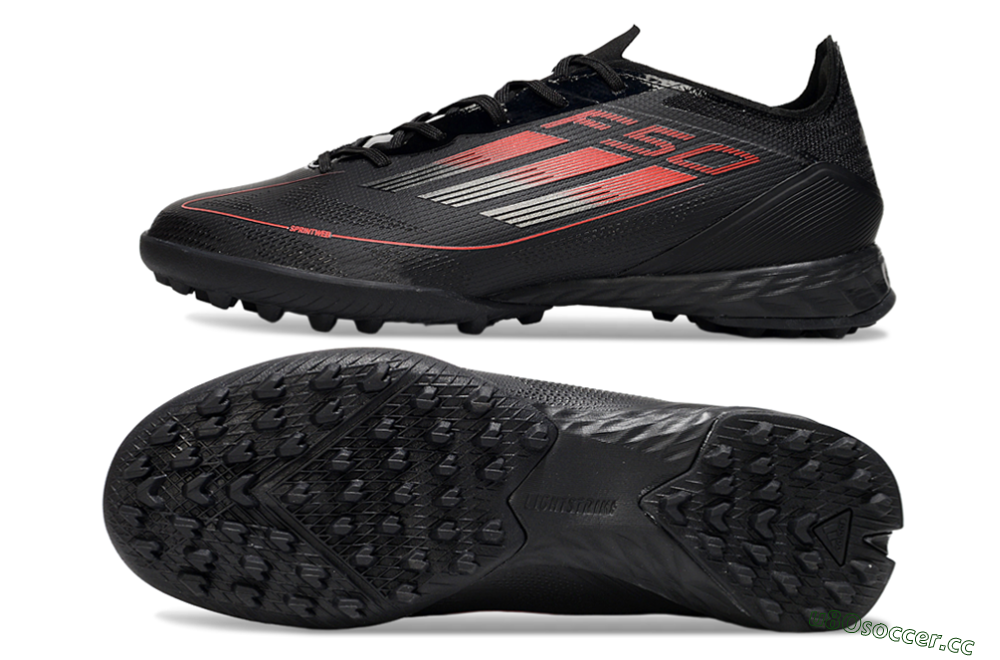 Men's Adidas F50 Pro TF Artificial Turf Low-Tops Football Shoes - Black/Red/Silver 1