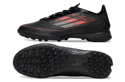 Men's Adidas F50 Pro TF Artificial Turf Low-Tops Football Shoes - Black/Red/Silver