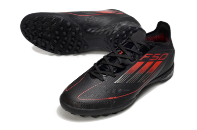 Men's Adidas F50 Pro TF Artificial Turf Low-Tops Football Shoes - Black/Red/Silver