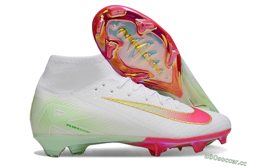 Unisex Nike Air Zoom Mercurial Superfly 10 Elite FG Firm Ground High-Tops Football Boots - White/Red/Gold 2
