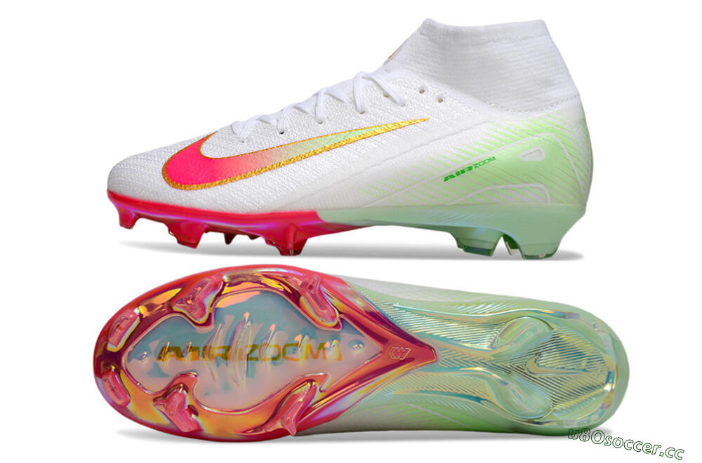 Unisex Nike Air Zoom Mercurial Superfly 10 Elite FG Firm Ground High-Tops Football Boots - White/Red/Gold 1