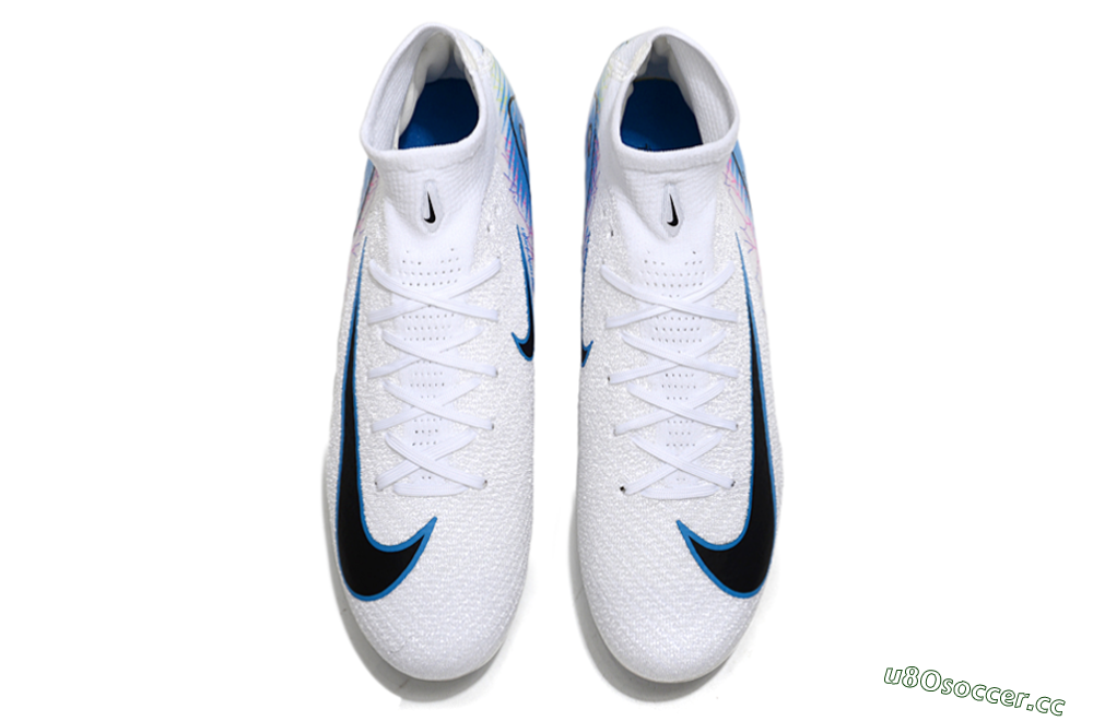 Unisex Nike Air Zoom Mercurial Superfly 10 Elite FG Firm Ground High-Tops Football Boots - White/Blue/Black 4