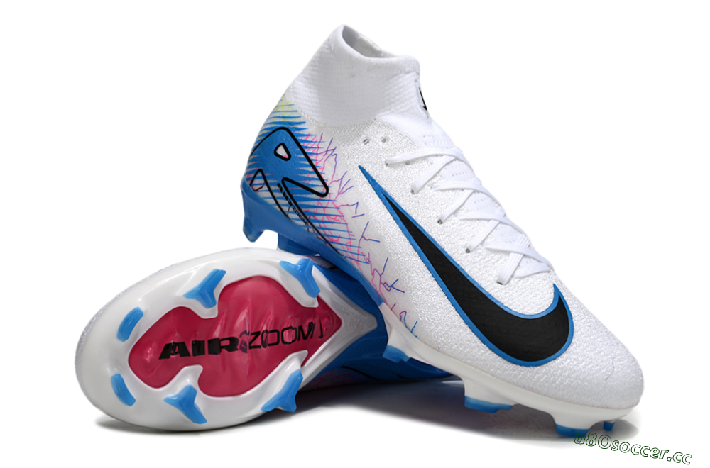 Unisex Nike Air Zoom Mercurial Superfly 10 Elite FG Firm Ground High-Tops Football Boots - White/Blue/Black 3