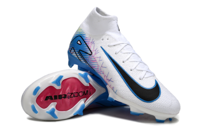 Unisex Nike Air Zoom Mercurial Superfly 10 Elite FG Firm Ground High-Tops Football Boots - White/Blue/Black