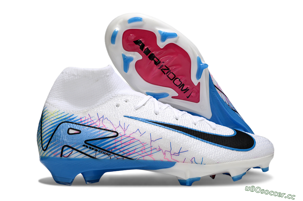 Unisex Nike Air Zoom Mercurial Superfly 10 Elite FG Firm Ground High-Tops Football Boots - White/Blue/Black 2
