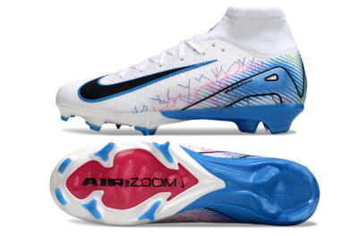 Unisex Nike Air Zoom Mercurial Superfly 10 Elite FG Firm Ground High-Tops Football Boots - White/Blue/Black
