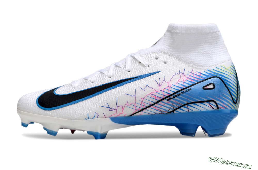 Unisex Nike Air Zoom Mercurial Superfly 10 Elite FG Firm Ground High-Tops Football Boots - White/Blue/Black 0
