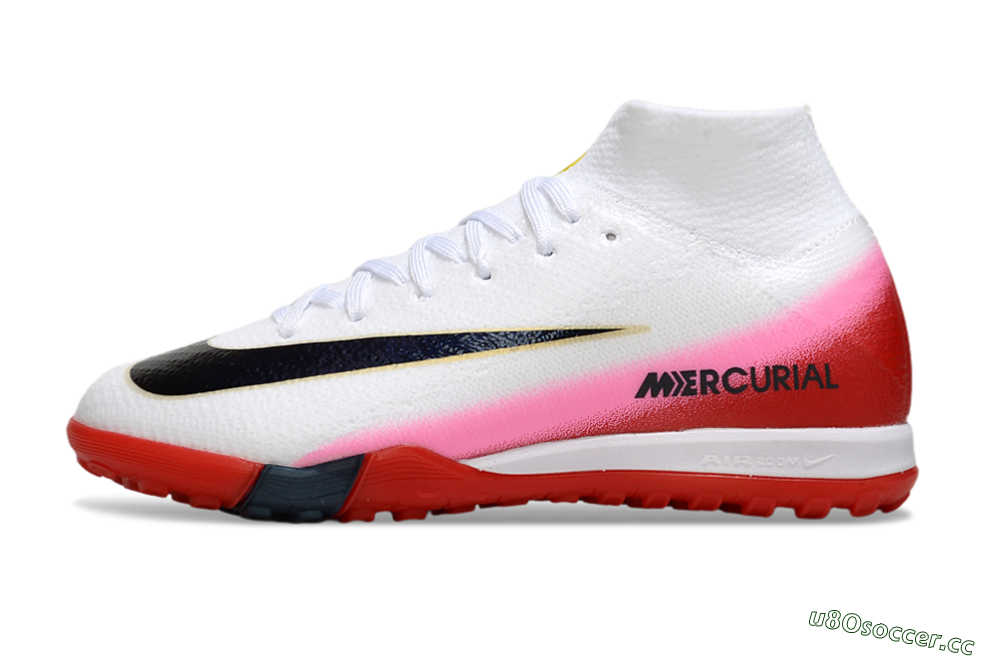 Kids Nike Air Zoom Mercurial Superfly 10 Elite TF Artificial Turf High-Tops Football Shoes - White/Black/Red 0