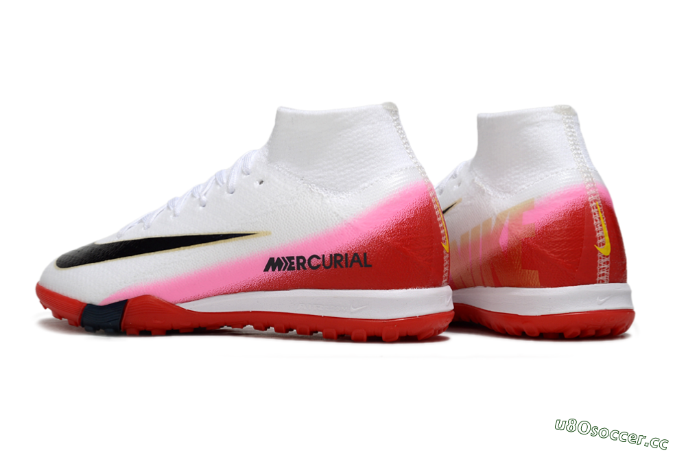 Kids Nike Air Zoom Mercurial Superfly 10 Elite TF Artificial Turf High-Tops Football Shoes - White/Black/Red 5
