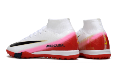 Kids Nike Air Zoom Mercurial Superfly 10 Elite TF Artificial Turf High-Tops Football Shoes - White/Black/Red