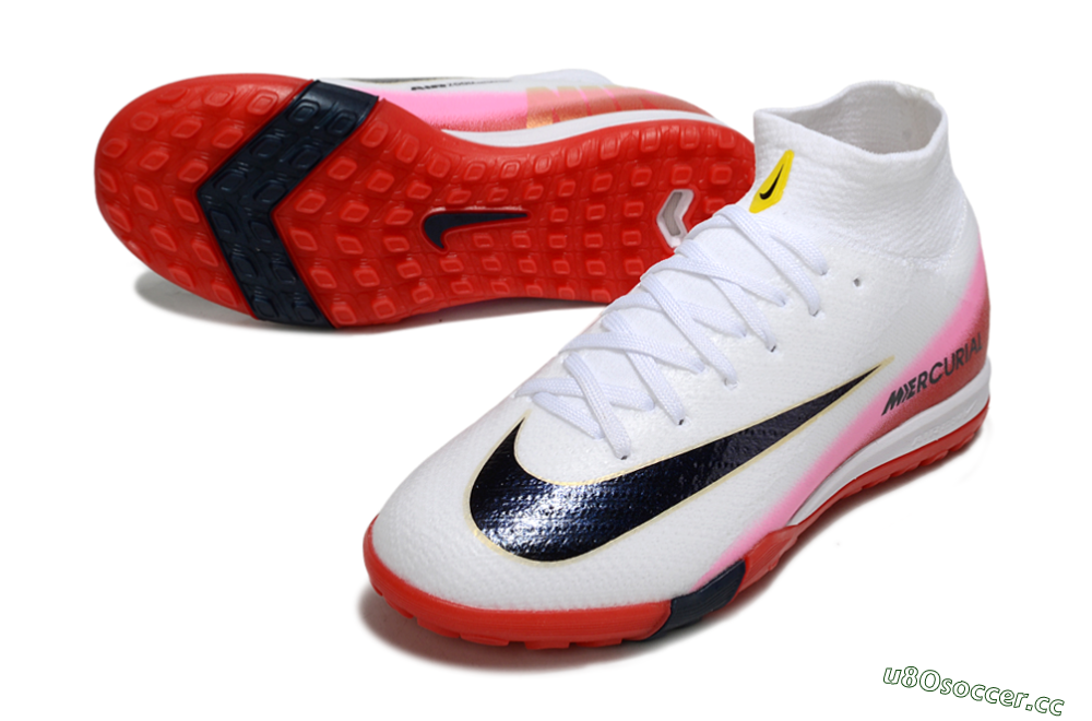 Kids Nike Air Zoom Mercurial Superfly 10 Elite TF Artificial Turf High-Tops Football Shoes - White/Black/Red 3