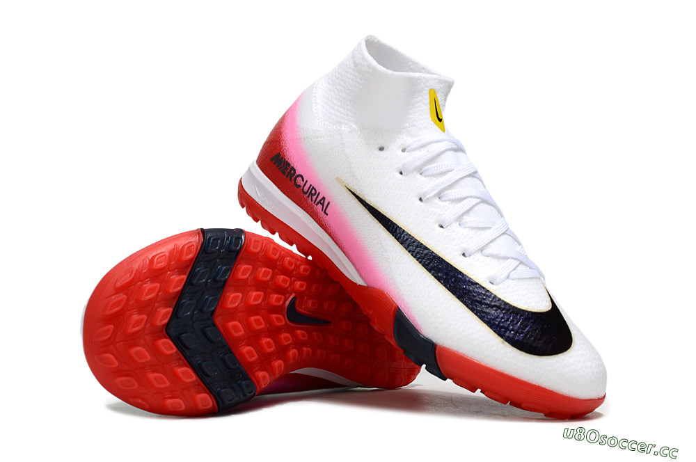 Kids Nike Air Zoom Mercurial Superfly 10 Elite TF Artificial Turf High-Tops Football Shoes - White/Black/Red 1