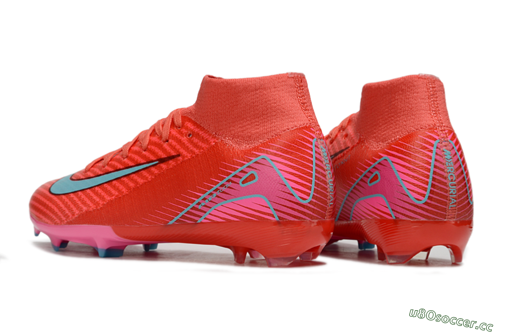 Kids Nike Air Zoom Mercurial Superfly 10 Elite FG Firm Ground High-Tops Football Boots - Red/Jade/Pink 5