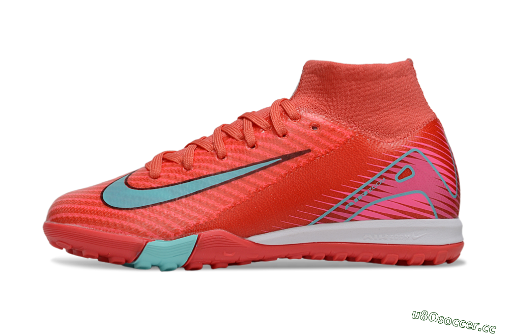 Kids Nike Air Zoom Mercurial Superfly 10 Elite TF Artificial Turf High-Tops Football Shoes - Red/Jade/Pink 0