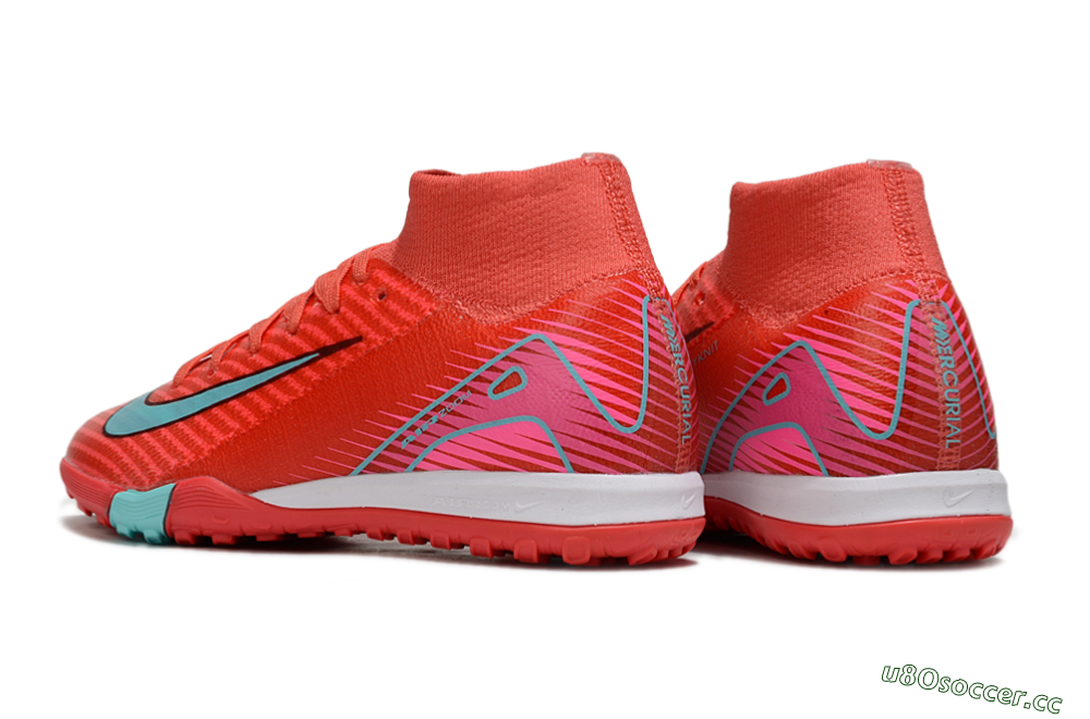 Kids Nike Air Zoom Mercurial Superfly 10 Elite TF Artificial Turf High-Tops Football Shoes - Red/Jade/Pink 5