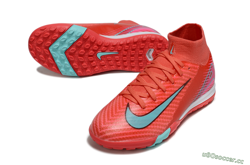 Kids Nike Air Zoom Mercurial Superfly 10 Elite TF Artificial Turf High-Tops Football Shoes - Red/Jade/Pink 3