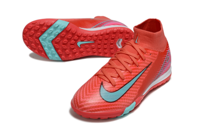 Kids Nike Air Zoom Mercurial Superfly 10 Elite TF Artificial Turf High-Tops Football Shoes - Red/Jade/Pink