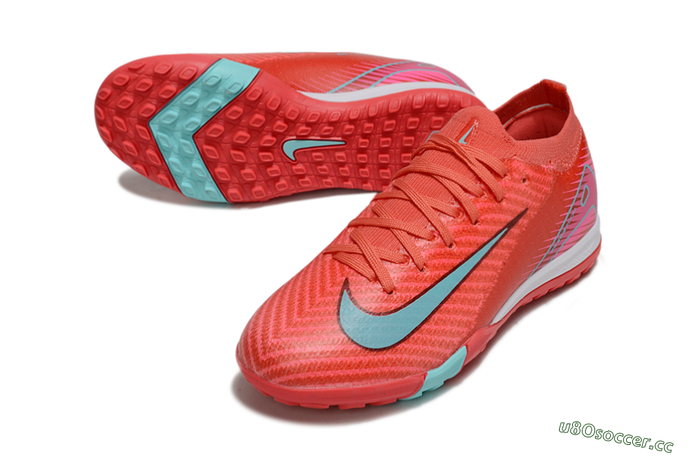 Kids Nike Air Zoom Mercurial Vapor 16 Elite TF Artificial Turf Low-Tops Football Shoes - Red/Jade/White 3