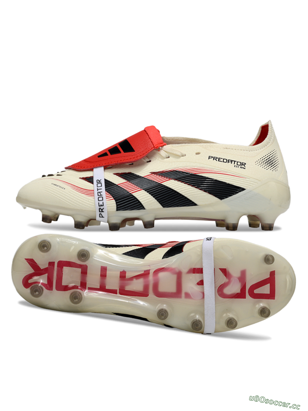 Men's Adidas Predator 25 Elite Foldover Tongue FG Firm Ground Low-Tops Football Boots - White/Black/Red 1
