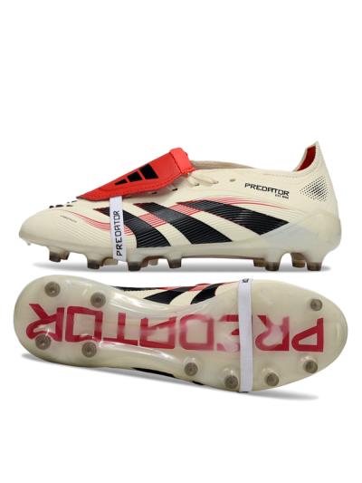 Men's Adidas Predator 25 Elite Foldover Tongue FG Firm Ground Low-Tops Football Boots - White/Black/Red