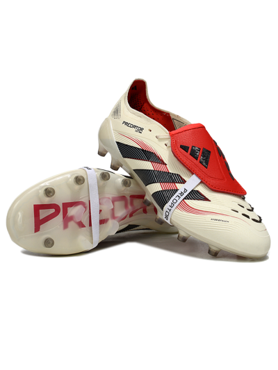 Men's Adidas Predator 25 Elite Foldover Tongue FG Firm Ground Low-Tops Football Boots - White/Black/Red