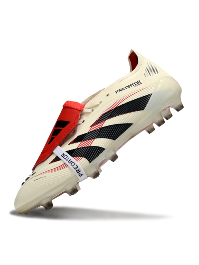 Men's Adidas Predator 25 Elite Foldover Tongue FG Firm Ground Low-Tops Football Boots - White/Black/Red