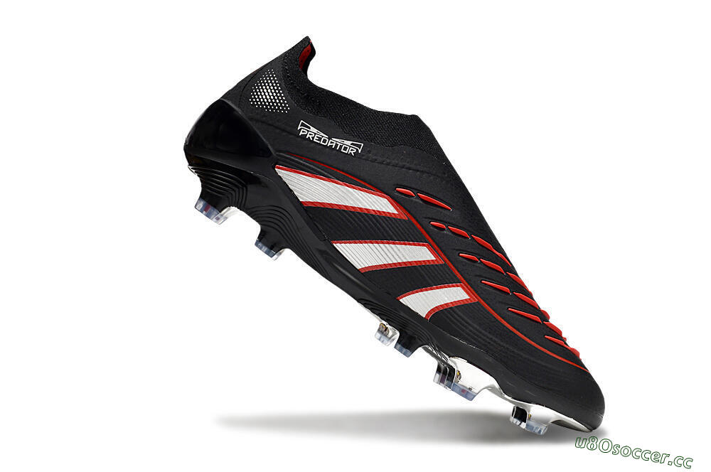 Men's Adidas Predator 25 Elite Laceless FG Firm Ground Low-Tops Football Boots - Black/Silver/Red 4